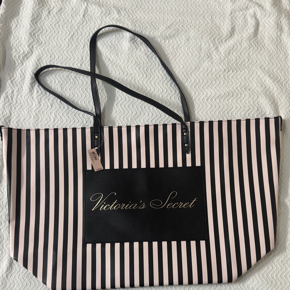 Victoria's Secret Pink and Black Striped Tote